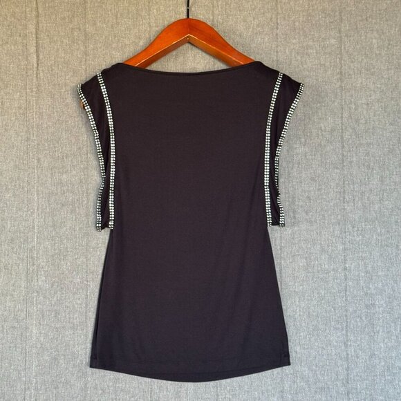 Vintage Y2K Miss Sixty Black Square Neckline Rhinestone Edged Long Fitted Top - Picture 8 of 15